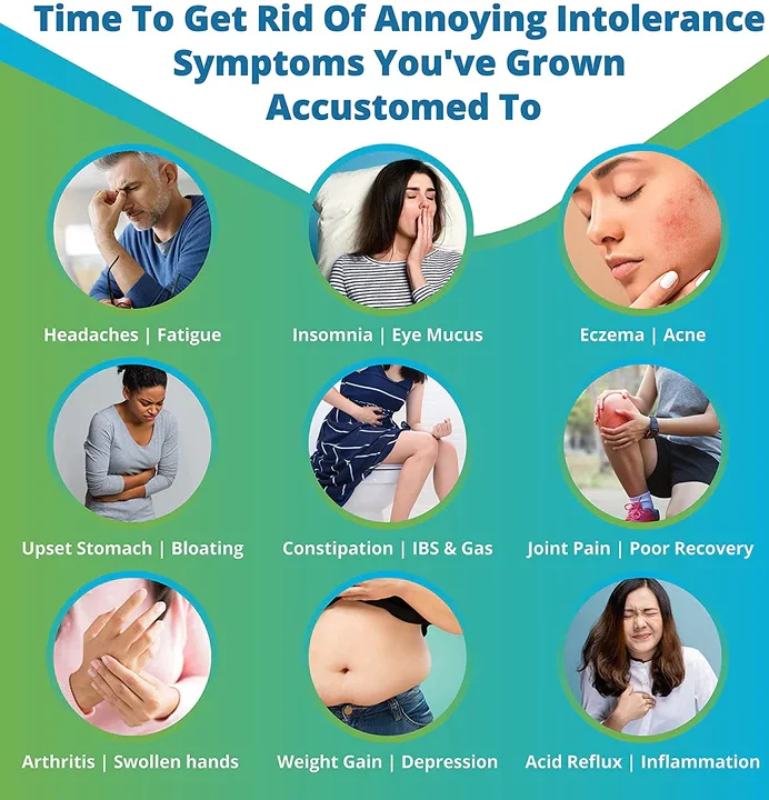 Time to get rid of annoying intolerance symptoms you've grown accustomed to. Headaches, fatigue, insomnia, eye mucus, eczema, acne, upset stomach, bloating, constipation, IBS and Gas, joint pain, poor recovery, arthritis, swollen hands, weight gain, depression, acid reflux and inflmmation.